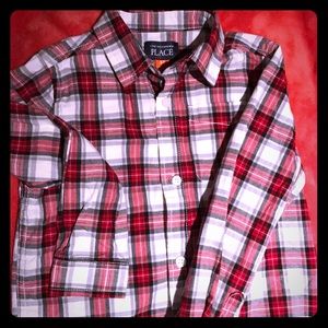 Red white and black plaid button down
